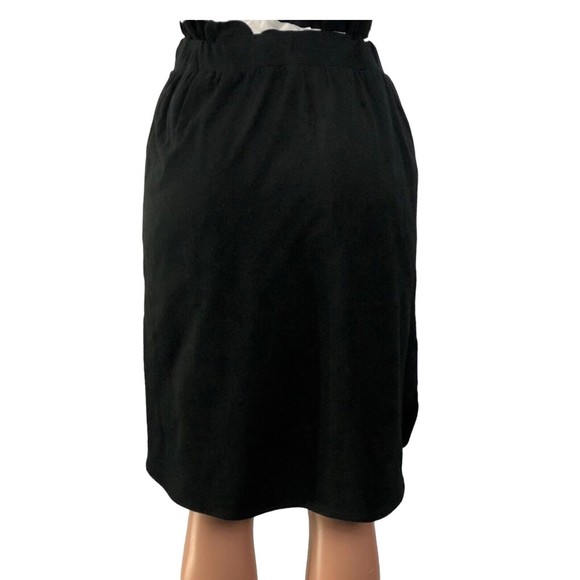 Women Drawstring Elastic Waist Dolphin Hem Stretch Jersey Midi Skirt Black L/XL - Picture 7 of 11